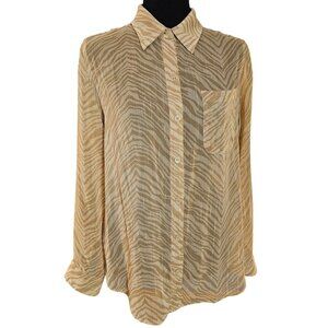 Chicos Sheer Beige Button-Up Long Sleeve Blouse Metallic Accents. Chico's Size 0